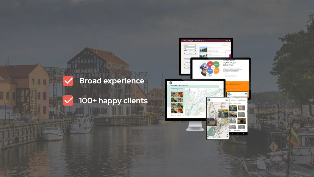 Text: Broad experience, 100+ happy clients